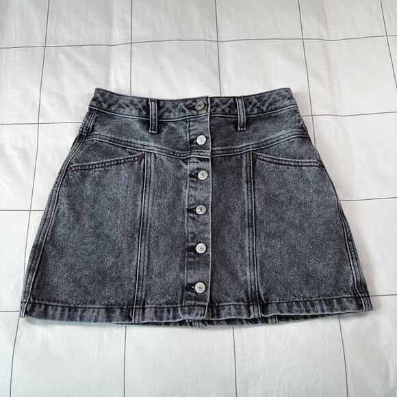 Abercrombie & Fitch Skirt Womens 26 Black Acid Wash Natural Rise Button Mini - Picture 1 of 8
